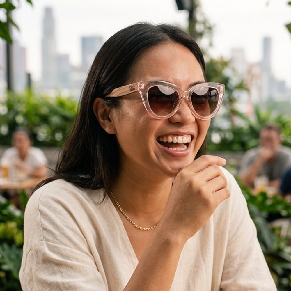 FLUTTER Blush l Sunglasses l Brown Lens l Walnut Wood Arms